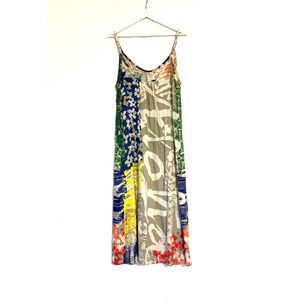 Jams World Dress Large Aline Maxi Long Floral Spaghetti Straps Aloha Hawaiian